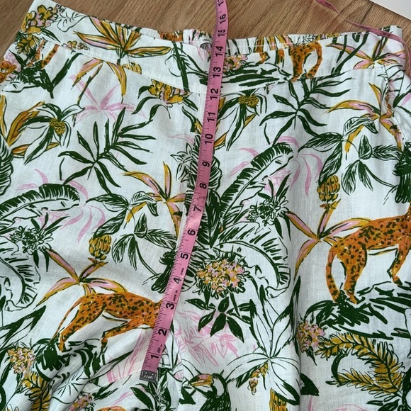 100% Linen Tropical Jungle Wide Leg Pull On Elastic Waist Cropped White Pants XL - Picture 7 of 12